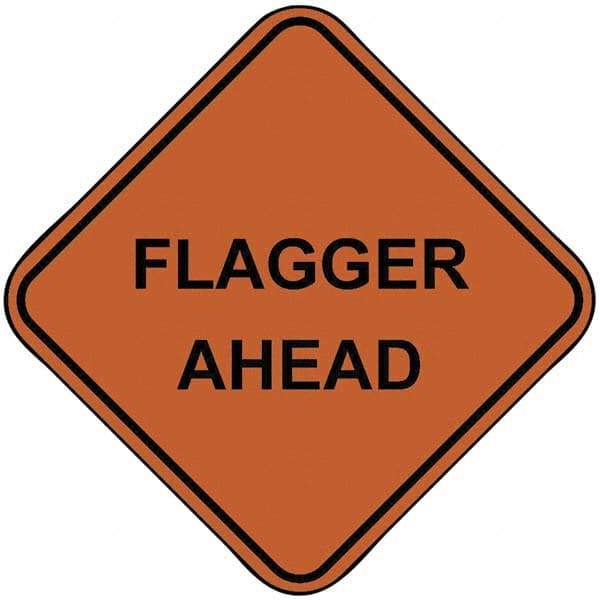 PRO-SAFE - "Flagger Ahead", 48" Wide x 48" High, Nylon Construction Roadway Signs - Orange, Square, Sign Stand Mount - A1 Tooling