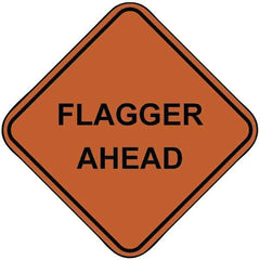 PRO-SAFE - "Flagger Ahead", 48" Wide x 48" High, Nylon Construction Roadway Signs - Orange, Square, Sign Stand Mount - A1 Tooling