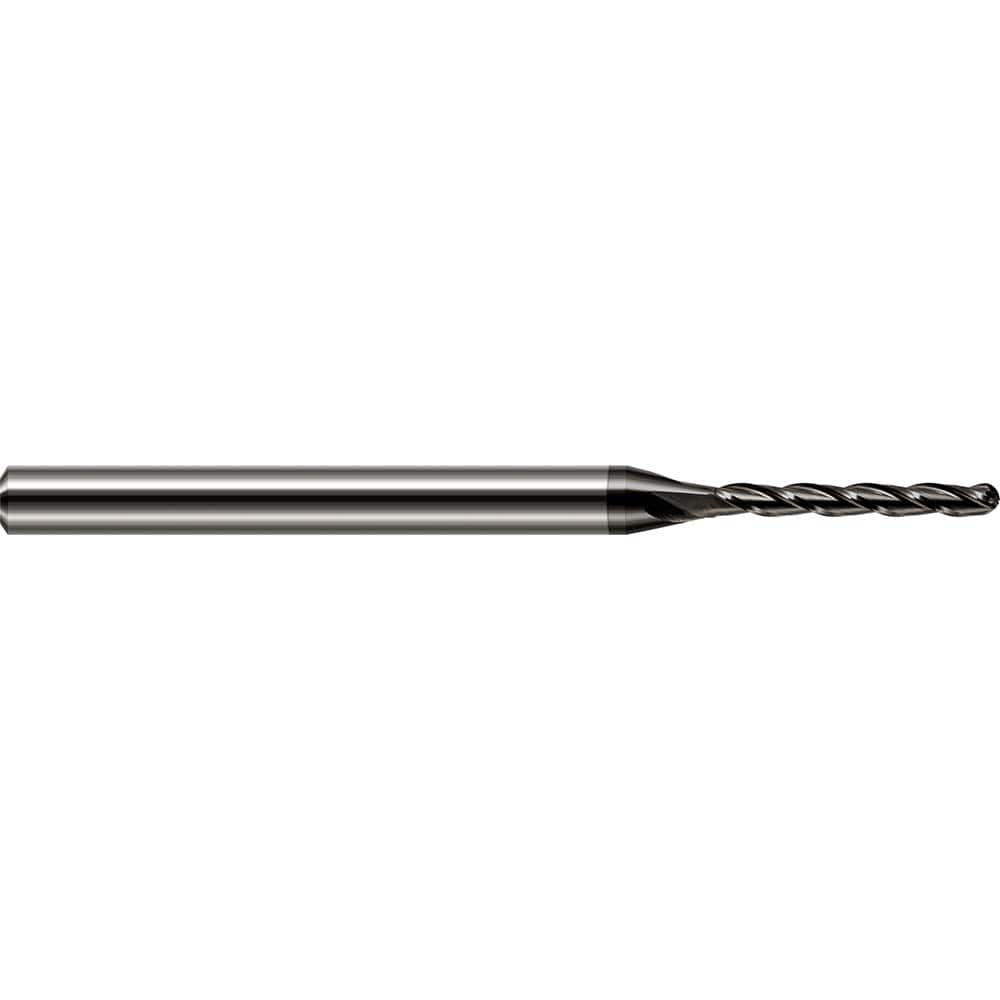 Ball End Mill: 0.062″ Dia, 0.625″ LOC, 3 Flute, Solid Carbide 2-1/2″ OAL, 1/8″ Shank Dia, 30 ° Helix, Amorphous Diamond Coated, Single End