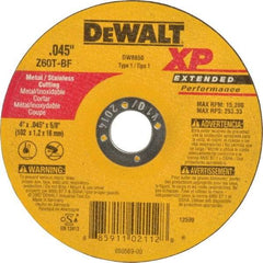 DeWALT - 4" 60 Grit Zirconia Alumina Cutoff Wheel - 0.045" Thick, 5/8" Arbor, 15,200 Max RPM, Use with Circular Saws - A1 Tooling