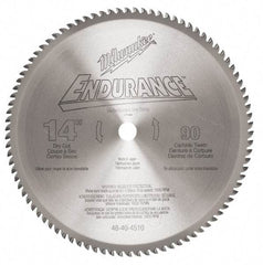 Milwaukee Tool - 14" Diam, 1" Arbor Hole Diam, 90 Tooth Wet & Dry Cut Saw Blade - Carbide-Tipped, Burr-Free, Clean, Smooth Action, Standard Round Arbor - A1 Tooling