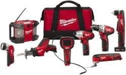 Milwaukee Tool - 12 Volt Cordless Tool Combination Kit - Includes 3/8" Drill/Driver, 3/8" Right Angle Drill Driver, Reciprocating Saw, Multi-Tool, 1/4" Hex Impact Driver & Radio, Lithium-Ion Battery Not Included - A1 Tooling