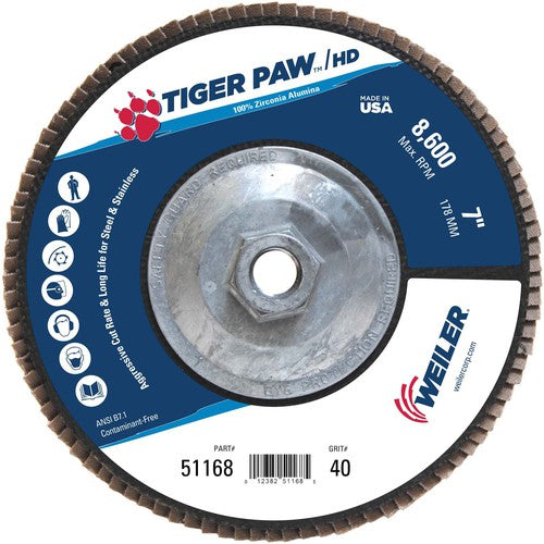 7″ Tiger Paw Super High Density Flap Disc, Flat, Phenolic Backing, 40Z, 5/8″-11 Arbor Hole - A1 Tooling