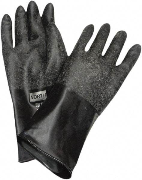 North - Size L (9), 14" Long, 14 mil Thick, Butyl Chemical Resistant Gloves - Rough Finish, Rolled Cuff, Black, FDA Approved - A1 Tooling