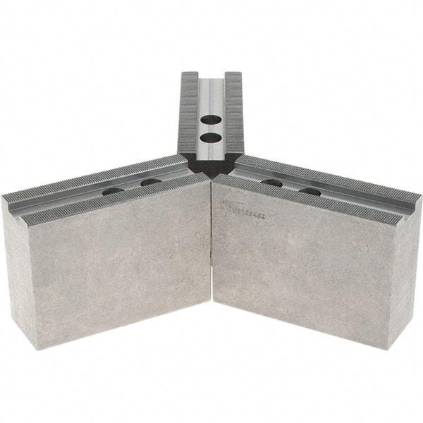 Abbott Workholding Products - 12" & Up Chuck Capacity, 1.5mm x 60° Serrated Attachment, Square Soft Lathe Chuck Jaw - 3 Jaws, Steel, 1.1811" Btw Mount Hole Ctrs, 5-1/2" Long x 2" Wide x 4" High, 0.8268" Groove, 0.6299" & 16mm Fastener - A1 Tooling