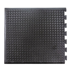 Anti-Fatigue Mat:  31.0000″ Length,  36.0000″ Wide,  1/2″ Thick,  Natural Rubber,  Beveled Edge,  Medium Duty Raised Diamond,  Black,  Dry