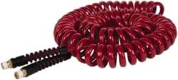 PRO-SOURCE - 1/4" ID, 1/4 Thread, 25' Long, Red Polyurethane Coiled & Self Storing Hose - 220 Max psi, Male Swivel x Male Swivel - A1 Tooling