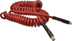 PRO-SOURCE - 5/16" ID, 3/8 Thread, 25' Long, Red Polyurethane Coiled & Self Storing Hose - 185 Max psi, Male Swivel x Male Swivel - A1 Tooling