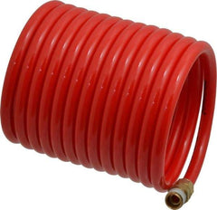 PRO-SOURCE - 1/4" ID, 1/4 Thread, 12' Long, Red Nylon Coiled & Self Storing Hose - 350 Max psi, Male Swivel x Male Swivel - A1 Tooling