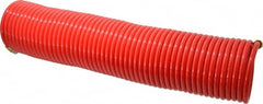 PRO-SOURCE - 1/4" ID, 1/4 Thread, 50' Long, Red Nylon Coiled & Self Storing Hose - 350 Max psi, Male Swivel x Male Swivel - A1 Tooling