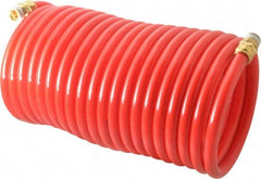 PRO-SOURCE - 3/8" ID, 3/8 Thread, 25' Long, Red Nylon Coiled & Self Storing Hose - 310 Max psi, Male Swivel x Male Swivel - A1 Tooling