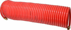 PRO-SOURCE - 3/8" ID, 3/8 Thread, 50' Long, Red Nylon Coiled & Self Storing Hose - 310 Max psi, Male Swivel x Male Swivel - A1 Tooling