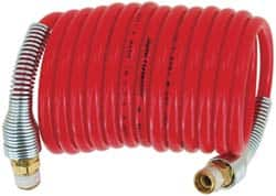 PRO-SOURCE - 3/8" ID, 3/8 Thread, 100' Long, Red Nylon Coiled & Self Storing Hose - 225 Max psi, No Fittings - A1 Tooling