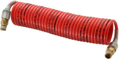 PRO-SOURCE - 1/8" ID, 1/8 Thread, 12' Long, Red Nylon Coiled & Self Storing Hose - 386 Max psi, Male Swivel x Male Swivel - A1 Tooling