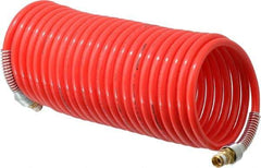 PRO-SOURCE - 5/16" ID, 1/4 Thread, 25' Long, Red Nylon Coiled & Self Storing Hose - 213 Max psi, Male Swivel x Male Swivel - A1 Tooling