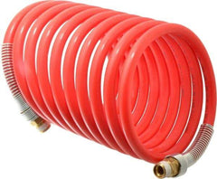 PRO-SOURCE - 1/2" ID, 1/2 Thread, 17' Long, Red Nylon Coiled & Self Storing Hose - 220 Max psi, Male Swivel x Male Swivel - A1 Tooling