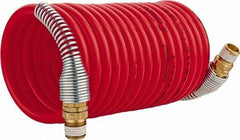 PRO-SOURCE - 1/4" ID, 1/4 Thread, 12' Long, Red Nylon Coiled & Self Storing Hose - 240 Max psi, Male Swivel x Male Swivel - A1 Tooling