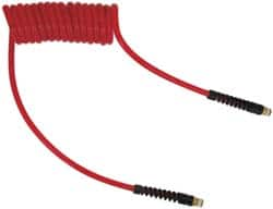 PRO-SOURCE - 5/16" ID, 1/4 Thread, 20' Long, Red Polyurethane Coiled & Self Storing Hose - 120 Max psi, Male Swivel x Male Swivel - A1 Tooling