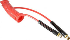 PRO-SOURCE - 3/16" ID, 1/4 Thread, 10' Long, Red Polyurethane Coiled & Self Storing Hose - 147 Max psi, Male Swivel x Male Swivel - A1 Tooling