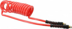 PRO-SOURCE - 5/16" ID, 1/4 Thread, 10' Long, Red Polyurethane Coiled & Self Storing Hose - 120 Max psi, Male Swivel x Male Swivel - A1 Tooling