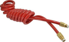 PRO-SOURCE - 1/2" ID, 1/2 Thread, 10' Long, Red Polyurethane Coiled & Self Storing Hose - 120 Max psi, Male Swivel x Male Swivel - A1 Tooling