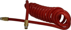 PRO-SOURCE - 1/2" ID, 1/2 Thread, 15' Long, Red Polyurethane Coiled & Self Storing Hose - 120 Max psi, Male Swivel x Male Swivel - A1 Tooling