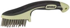 Hyde Tools - 1-1/8 Inch Trim Length Stainless Steel Scratch Brush - 3-1/4" Brush Length, 8-3/4" OAL, 1-1/8" Trim Length, Plastic with Rubber Overmold Ergonomic Handle - A1 Tooling