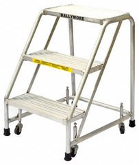 Ballymore - 28-1/2" 3 Step Ladder - Rolling Safety Ladder, 300 Lb Capacity, 28-1/2" Platform Height, 20" Base Width x 25" Base Depth, Solid Ribbed Tread - A1 Tooling