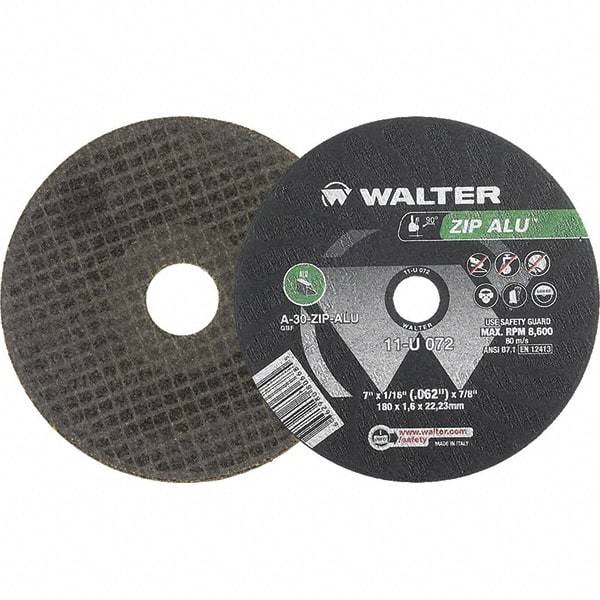 WALTER Surface Technologies - 7" 30 Grit Aluminum Oxide Cutoff Wheel - 1/16" Thick, 7/8" Arbor, 8,600 Max RPM, Use with Angle Grinders - A1 Tooling