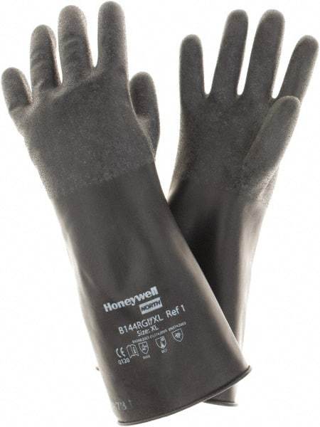 North - Size XL (10), 14" Long, 14 mil Thick, Butyl Chemical Resistant Gloves - Rough Finish, Rolled Cuff, Black, FDA Approved - A1 Tooling