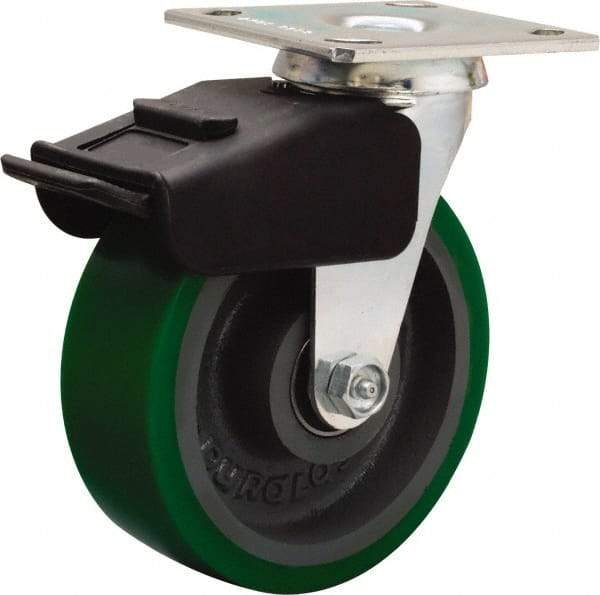 Hamilton - 6" Diam x 2" Wide x 7-1/2" OAH Top Plate Mount Swivel Caster - Polyurethane Mold onto Cast Iron Center, 850 Lb Capacity, Precision Ball Bearing, 4 x 4-1/2" Plate - A1 Tooling