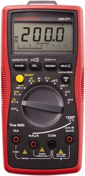 Amprobe - 4210340, CAT IV, CAT III, 1,000 VAC/VDC, Digital True RMS Auto Ranging Manual Ranging Multimeter - 60 mOhm, Measures Voltage, Capacitance, Current, Frequency, Resistance, Temperature - A1 Tooling