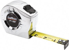 Lufkin - 25' x 1" Yellow Blade Tape Measure - 1/16" Graduation, Inch Graduation Style, Chrome Case - A1 Tooling