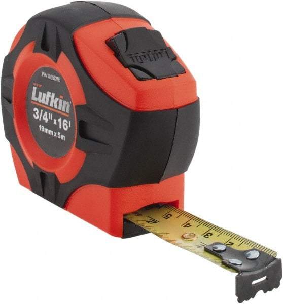 Lufkin - 16' x 3/4" Yellow Blade Tape Measure - 1/16" & 1mm Graduation, Inch/Metric Graduation Style, Chrome Case - A1 Tooling