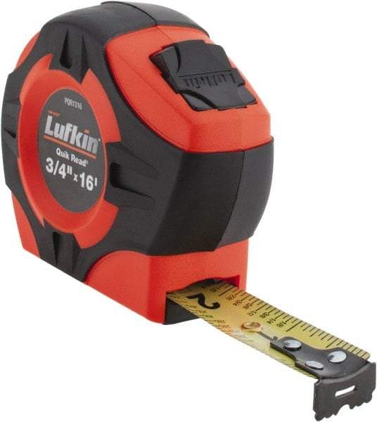 Lufkin - 16' x 3/4" Yellow Blade Tape Measure - 1/16" Graduation, Inch Graduation Style, Orange/Black Case - A1 Tooling