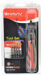 Shaviv - 7 Piece Hand Deburring Tool Set - E Blade Holder, E111P Blades, For Straight Edge, Hole Edge, Hole Inner Surface, Flat Surface - A1 Tooling