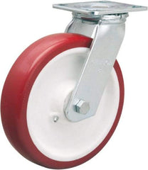 Hamilton - 8" Diam x 2" Wide x 9-1/2" OAH Top Plate Mount Swivel Caster - Polyurethane Mold on Polypropylene, 900 Lb Capacity, Straight Roller Bearing, 4 x 4-1/2" Plate - A1 Tooling