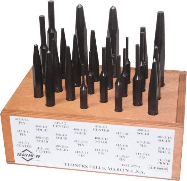 Mayhew - 24 Piece, 1/8 to 1/2", Center, Pin & Prick Starter Punch Set - Hex Shank, Steel, Comes in Boxed - A1 Tooling