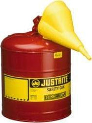 Justrite - 5 Gal 24-Gauge Coated Steel Body Self-Closing, Self-Venting, Full-Length Flame Arrester - 16-7/8" High x 11-3/4" Diam, Red with Yellow - A1 Tooling