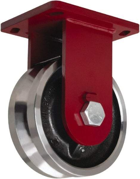 Hamilton - 8" Diam x 3" Wide, Iron Rigid Caster - 5,000 Lb Capacity, Top Plate Mount, 6-1/2" x 7-1/2" Plate, Straight Roller Bearing - A1 Tooling