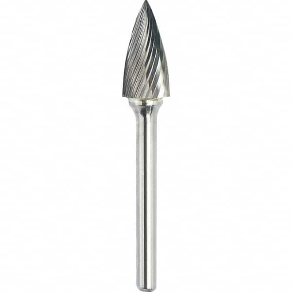 Made in USA - 9.5mm Cut Diam, 0.2362" Shank Diam, Tree Head Single Cut Burr - Carbide, 19mm LOC, 64mm OAL - A1 Tooling