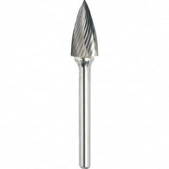 Made in USA - 9.5mm Cut Diam, 0.2362" Shank Diam, Tree Head Single Cut Burr - Carbide, 19mm LOC, 64mm OAL - A1 Tooling