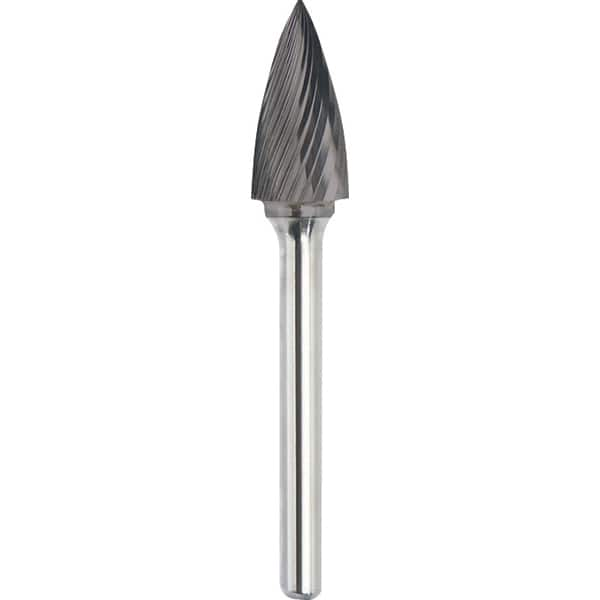 Made in USA - 1/4" Cut Diam, 1/8" Shank Diam, Tree Head Single Cut Burr - Carbide, 1/2" LOC, 2" OAL - A1 Tooling