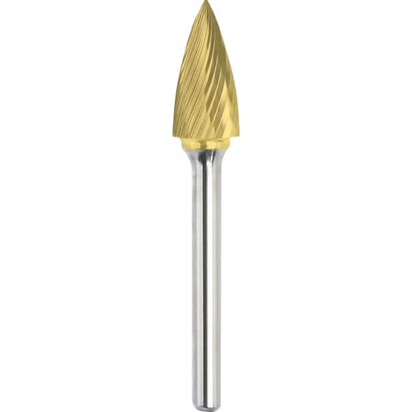 Made in USA - 6.3mm Cut Diam, 0.1181" Shank Diam, Tree Head Single Cut Burr - Carbide, 12.7mm LOC, 50mm OAL - A1 Tooling