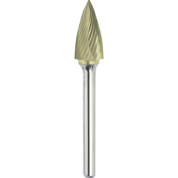 Made in USA - 6.3mm Cut Diam, 0.1181" Shank Diam, Tree Head Single Cut Burr - Carbide, 12.7mm LOC, 50mm OAL - A1 Tooling