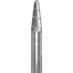 Made in USA - 1/4" Cut Diam, 1/4" Shank Diam, Cone Head Fastmill Cut Burr - Carbide, 5/8" LOC, 2" OAL - A1 Tooling