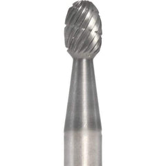 Made in USA - 1/4" Cut Diam, 1/4" Shank Diam, Oval Head Fastmill Cut Burr - Carbide, 3/8" LOC, 2" OAL - A1 Tooling