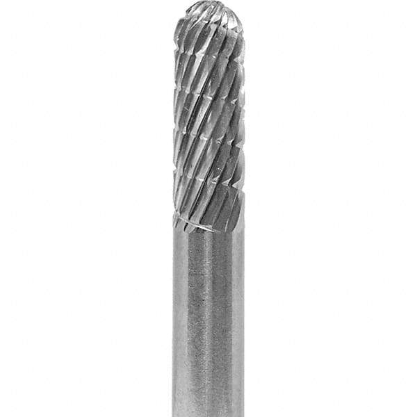 Made in USA - 1/4" Cut Diam, 1/4" Shank Diam, Cylinder with Radius Head Fastmill Cut Burr - Carbide, 5/8" LOC, 2" OAL - A1 Tooling