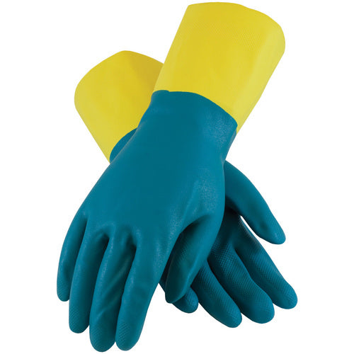 ‎52-3670/XXL Neoprene Gloves - Assurance Unsupport Neo/Latex - Blue/Yellow - 28 Mil - 12 In - Flock - Dmnd