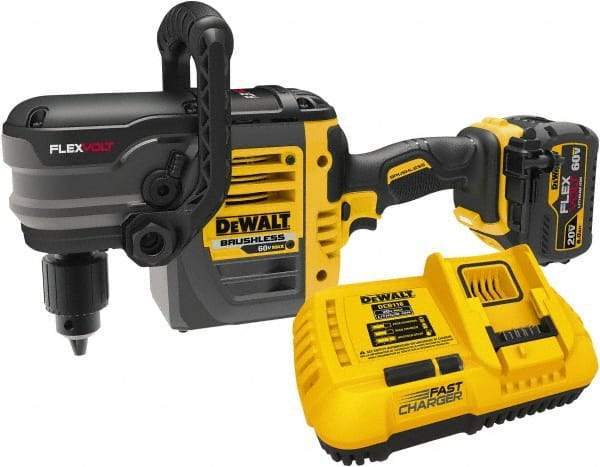 DeWALT - 60 Volt 1/2" Chuck Right Angle Handle Cordless Drill - 0-300 & 0-1200 RPM, Keyed Chuck, 1 Lithium-Ion Battery Included - A1 Tooling